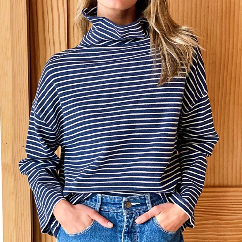 EMERSON FRY Funnel Neck Top - Navy Stripe, XS